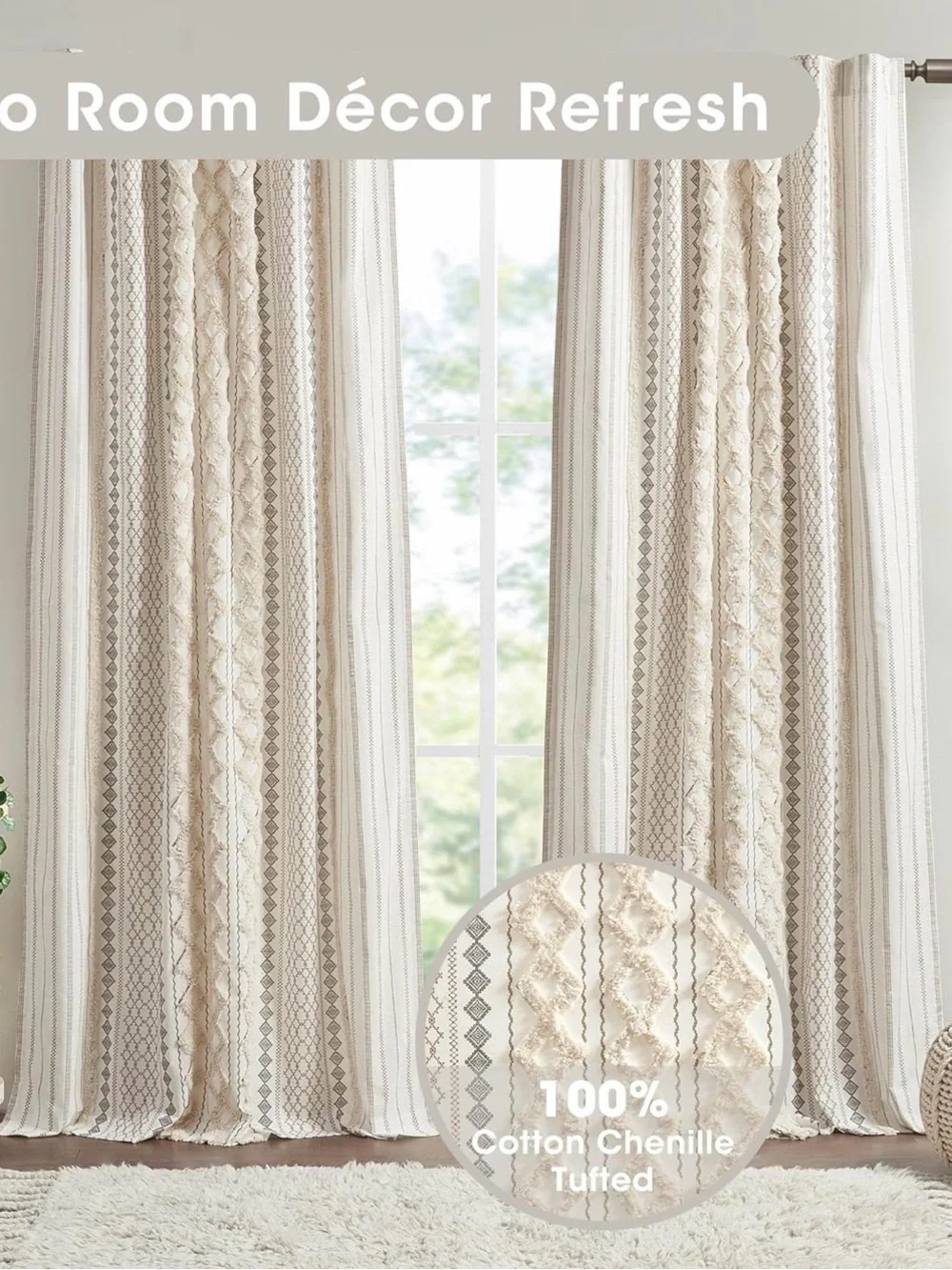 Textured Ivory Panel Curtain with Subtle Stripes